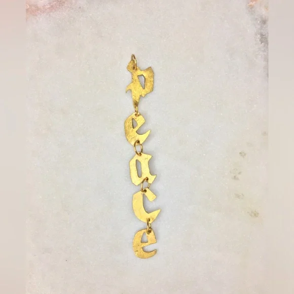 Gold Peace Necklace, handcrafted peace gold tone pendant w/24k gold plated chain - Picture 8 of 15
